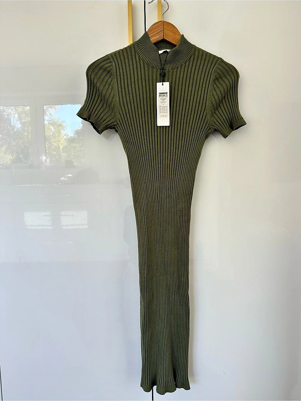 Noisy May Ribbed Midi Dress Green Large NWT